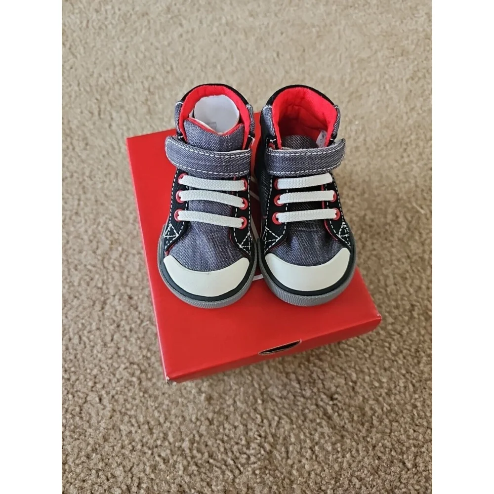 See Kai Run Boys Dane High Top Sneakers Toddler Size 4 Gray Denim Black